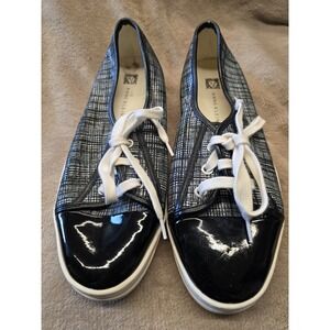 Anne Klein, Women's Zagger, Black/White, Multi-Leather Sneaker US Size 9M